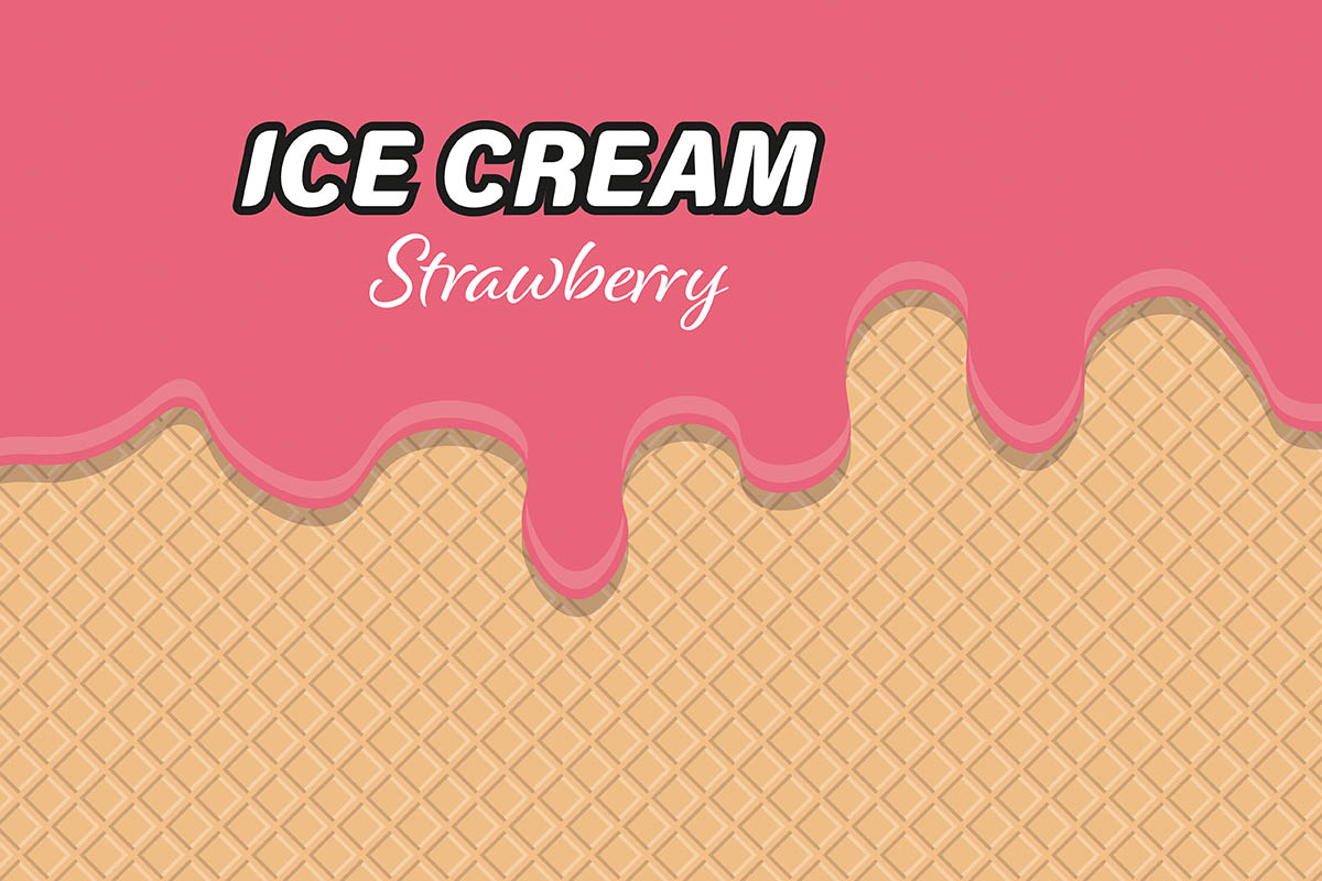 Vector - Text Icecream Strawberry with waffle background