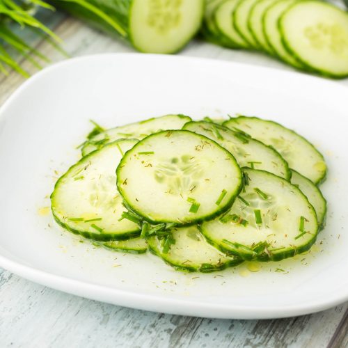 Cucumber salad with vinegar and oil