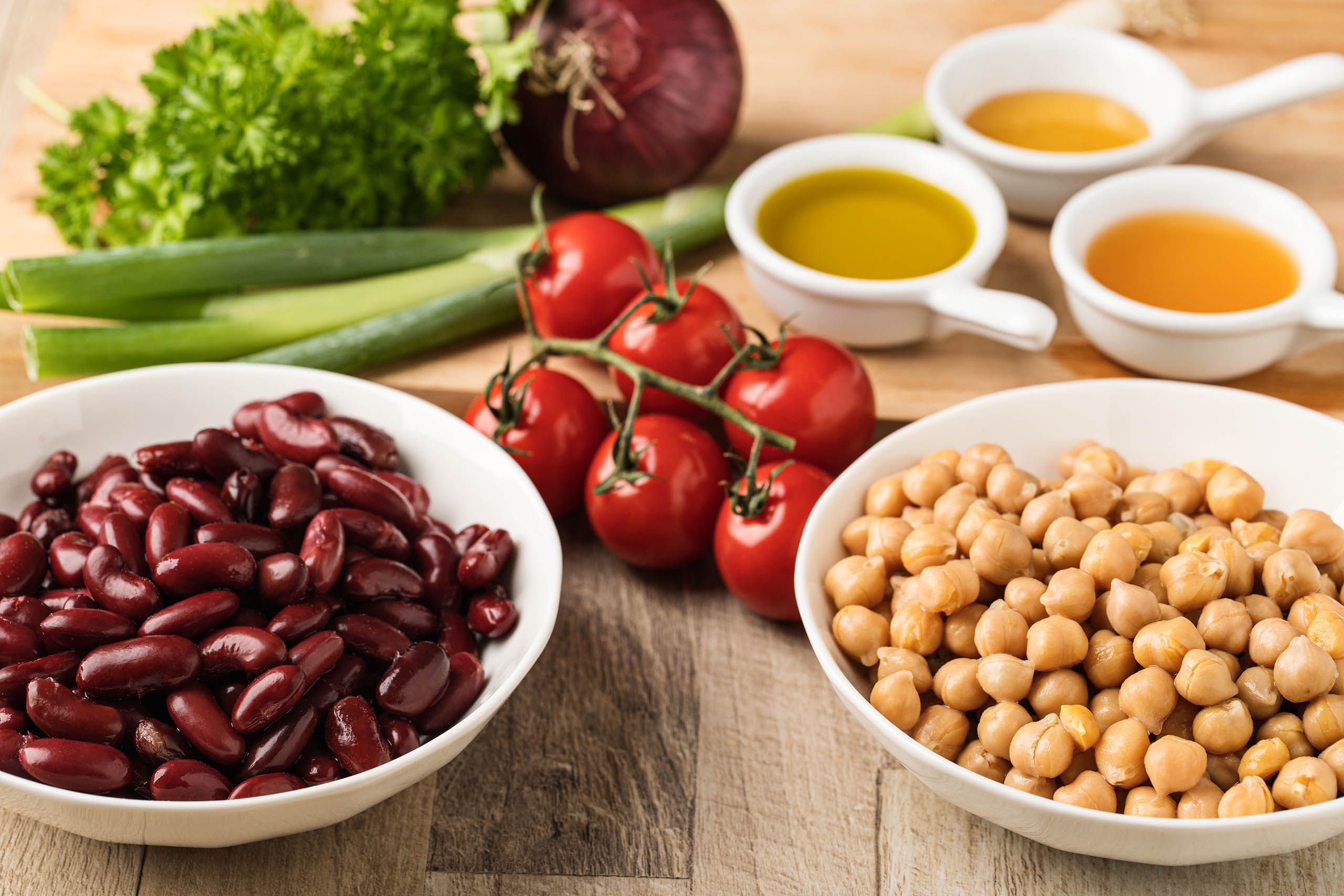 ingredients for chickpea and bean salad